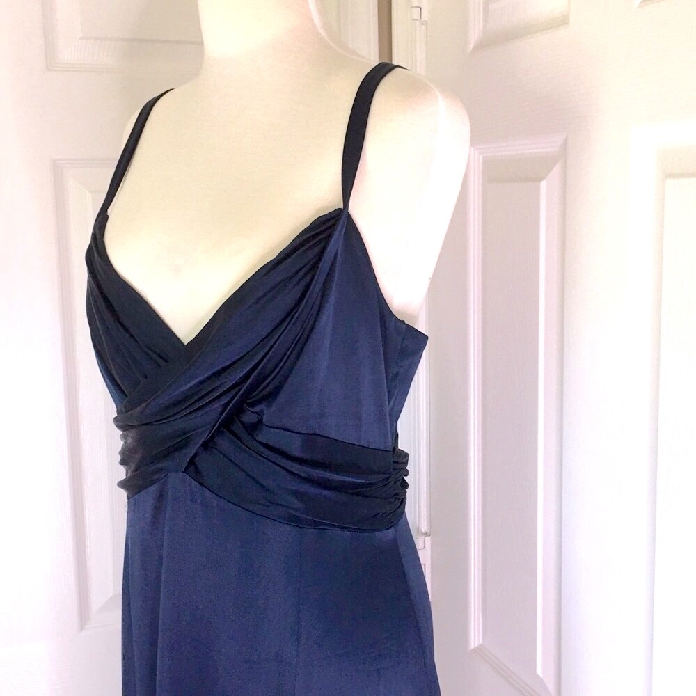 Evening gown satin mermaid style with train.